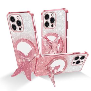 Imagem de Easyscen Capa de telefone para iPhone 16 Pro (6,3 polegadas), com suporte de borboleta e 4 cantos de airbag protetora, capa protetora à prova de choque de luxo para mulheres e meninas - ouro rosa