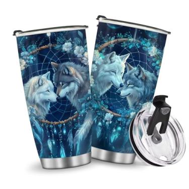Imagem de Copos isolados presentes para homens, meninos, Natal, aniversário, dia das crianças, viagem, caneca de café, garrafa de água, quente e fria, 590 ml, homens, estilo lobos gelados, alça de aço