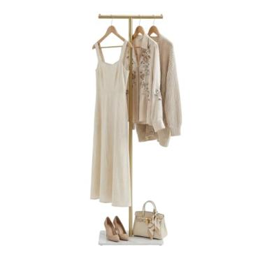 Imagem de Cabideiro, suporte de metal independente em forma de T com base de pedra sinterizada, armazenamento estável e resistente para casacos, chapéus, bolsas e cachecóis, ideal para entrada, escritório e