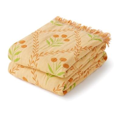 Imagem de RILIHO Cobertor Boho 100% algodão para decoração de casa – Colcha de cama com estampa floral, cobertores de musselina para adultos, cobertor decorativo de tecido vintage para sofá, uso em camadas de