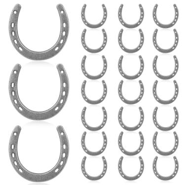 Imagem de 24 peças de sapatos de cavalo para decorações duráveis, decorações de ferradura de ferro da sorte para decoração de parede, interior e exterior, festa de caubói ocidental, casamento, aniversário