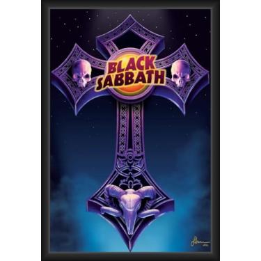 Imagem de BUY ART FOR LESS Pôster de arte emoldurado oficialmente licenciado Black Sabbath - Cruz Celta - 61 x 91 cm - Moldura de madeira projetada resistente com vidro plexi - Pronto para pendurar