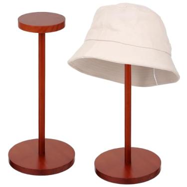 Imagem de mekueeex Suporte de exibição de chapéu de madeira rústica com 2 peças, suporte vintage para peruca, expositor de joias, organizador de capacete, armazenamento para casa