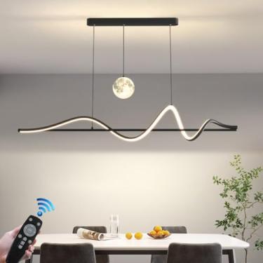 Imagem de Lustre moderno de LED para sala de jantar, dimerizável (3000k~6500k), com controle remoto, formato espiral preto, luminária pendente com altura ajustável e cúpula de vidro, ideal para cozinh