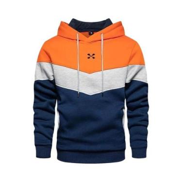 Imagem de Moletom Masculino Com Capuz Em Patchwork Casual Solto Quente Moda De R