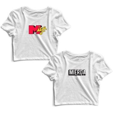 Imagem de Kit 2 Blusas Cropped Tshirt Feminina Miga e Mierda, Branco, Feminino, 
