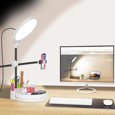 Imagem de Kit de luz de selfie para mesa e laptop, anel de luz regulável de 55 W, com caixa de armazenamento giratória, suporte de caneta, suporte de telefone e controlador (BRANCO-13, 10,5)