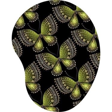 Imagem de Mouse Pad Ergonômico Gota Borboletas Ornamentais Verdes Fundo Preto