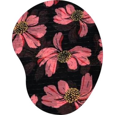 Imagem de Mouse Pad Ergonômico Gota Flores Rosa e Amarelo Fundo Preto Listrado