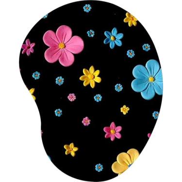 Imagem de Mouse Pad Ergonômico Gota Flores Infantil Coloridas Fundo Preto