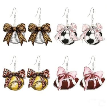 Imagem de 4-6 pares de brincos de futebol para mulheres, peso litgweight leopardo, laço, beisebol, tênis, futebol, arco, esporte, bola, brincos, lembrancinhas, dia de jogo, acessórios de joias, Medium, Liga de