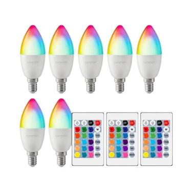 Imagem de Lâmpada LED E14 RGB 6W Regulável Com Controle Remoto De 24 Teclas Para