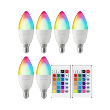 Imagem de Lâmpada LED E14 RGB 6W Regulável Com Controle Remoto De 24 Teclas Para