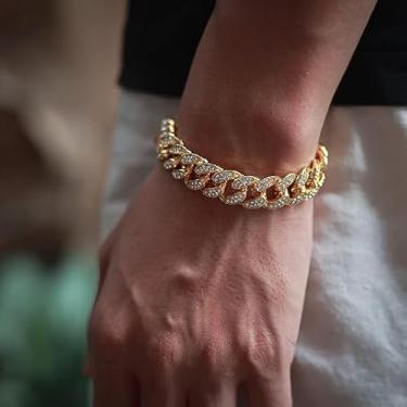 Imagem de Corrente de elos cubanos masculinos de ouro 19 cm, pulseira grossa gelada para mulheres, unissex, com corte de diamante, corrente cubana para homens, joias hip hop
