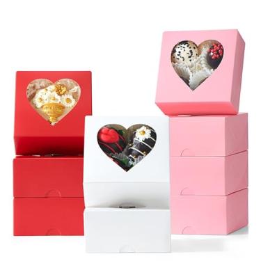 Imagem de JCXGRVC 48 caixas de padaria em formato de coração em rosa, branco, vermelho - perfeito para biscoitos, morangos, mini bolos, trufas de chocolate e pequenas sobremesas - lembrancinhas de casamento e