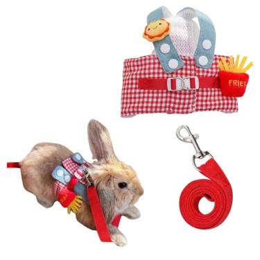 Imagem de Arnês e coleira de coelho, roupas de porquinho-da-índia, furão, coelho, ratos, malha macia, colete à prova de escape, com decoração de batatas fritas fofas para chinchila, animais pequenos, filhotes