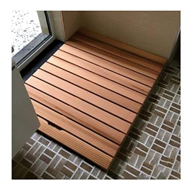 Imagem de Tapete de banho de bambu, tapete de banho de madeira natural, tábua de pato de ripas de madeira para sauna de spa e banheira, tapete grande impermeável para interior e exterior, personalizável, 75 x