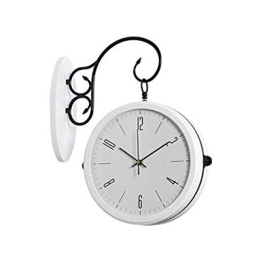 Imagem de U5GAAALPPQ9 Relógio de parede vintage de dupla face, relógio europeu silencioso de metal de madeira maciça, relógio decorativo vintage para pendurar na parede, decoração de casa, B (B)