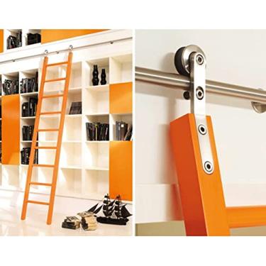 Imagem de U5GAAALPPQ9 Kit de porta de celeiro deslizante de 2 m a 4 m, com rodas de rolo de piso (sem escada), conjunto completo de ferramentas de trilho redondo de tubo redondo de aço inoxidável (kit de