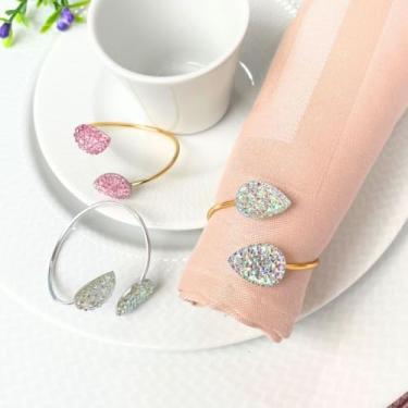 Imagem de Kit 6 Anel Porta Guardanapo Jantar Mesa Posta Gota Cristal Rosa