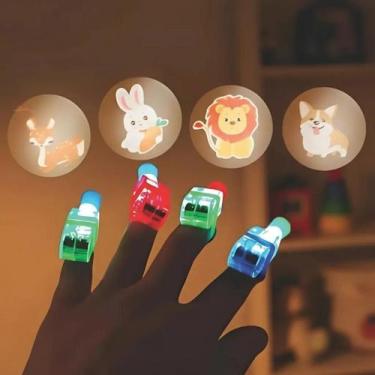 Imagem de 04 Lanterna de Dedo Luz Colorida Infantil Desenho Para Crianças Menina