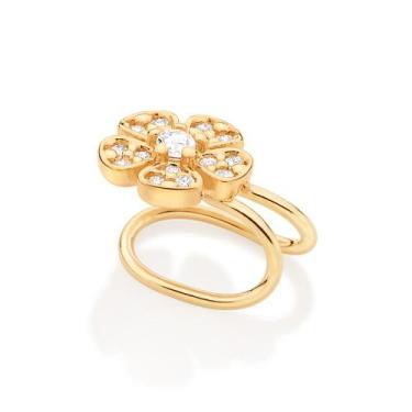 Imagem de Brinco piercing de pressão flor folheado a ouro 18k com zircônias bran