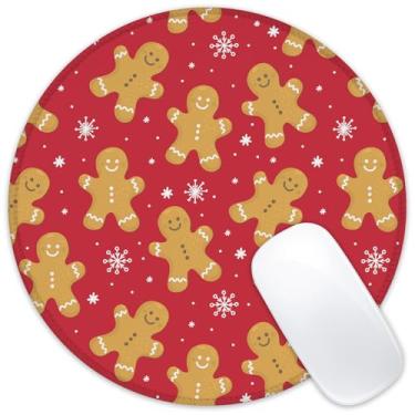 Imagem de Tapete de rato para homem de gengibre de Natal Feliz Natal redondo com base de borracha antiderrapante e borda costurada tapete de rato para laptop mesa de escritório 20 x 20 cm