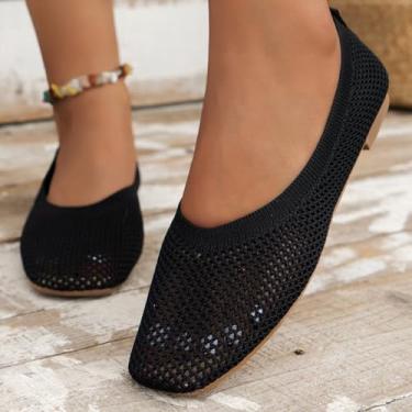Imagem de Mocassim feminino com ajuste confortável de mola para dia dos namorados – Mocassins de condução sem cadarço com espuma viscoelástica, sola antiderrapante, larga, casual, Preto, 37