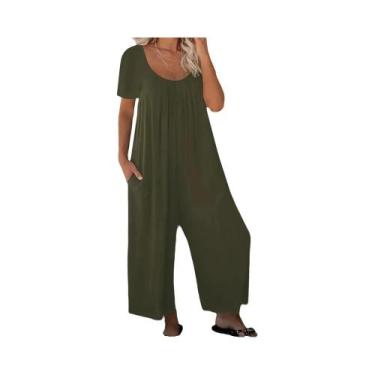 Imagem de Macacão Feminino plus Size Com Estampa Listrada, Gola Redonda, Manga C