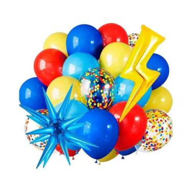 Imagem de Balões De Videogame Vermelhos, Azuis E Amarelos Para Decoração De Aniv