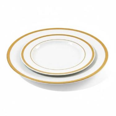 Imagem de Kit 12 prato acrílico de jantar borda ouro + sobremesa festa - 0000273