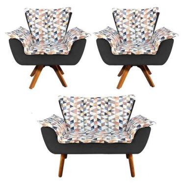 Imagem de Kit 01 Namoradeira e 02 Poltronas Giratória Opala D87 e Suede Base Mad