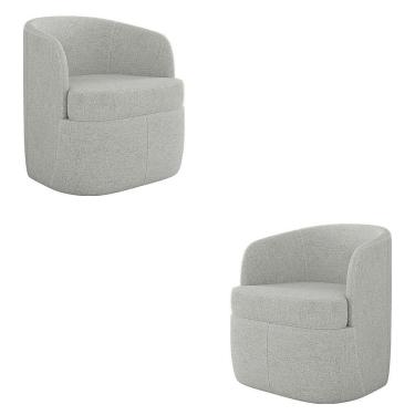Imagem de Kit 2 Poltronas Decorativas Bel Sala De Estar Base Giratória Linho Cinza G33 - Gran Belo