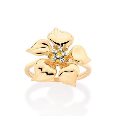 Imagem de Anel Rommanel Skinny Lírio Amarelo Fol Ouro Zircônia 513374, 18, Doura
