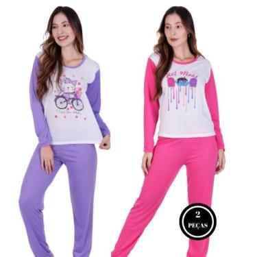 Imagem de Kit 2 Pijama de Frio Calça Comprida Adulto Inverno Manga Longa - c8 KI