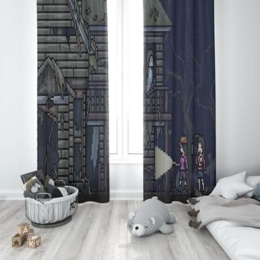 Imagem de Cortina Tecido Oxford Quarto Infantil PIxel Art Crianças Casa Assombra