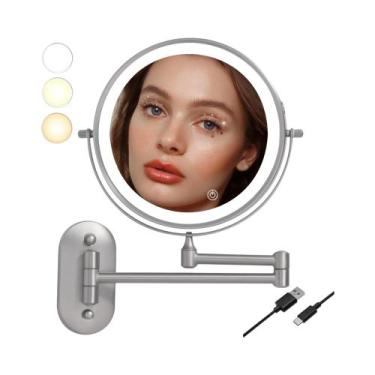 Imagem de Espelho De Maquiagem Recarregável De Parede De 8 Com Aumento De 10x E 