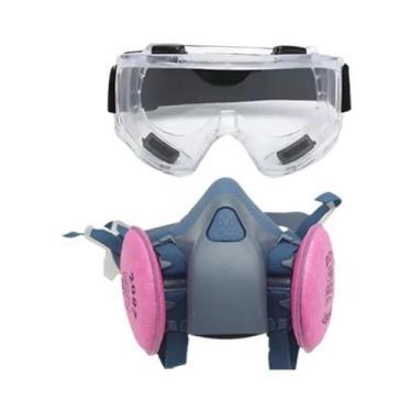 Imagem de Máscara Respiratória De Silicone 7502 Com Filtro 2097 E Óculos De Prot