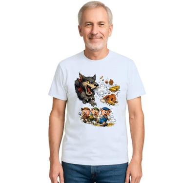 Imagem de Camiseta Lobo Mau e Três Porquinhos Correndo Personalizada - Use P4, B