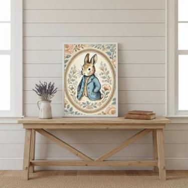 Imagem de Quadro Decorativo Coelho Medalhão 33X24Cm Mold Branca Vidro - Quadros 