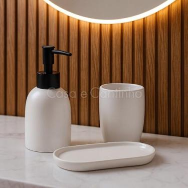 Imagem de Kit 3 Peças Conjunto de Banheiro Dispenser Porta Sabonete Liquido esco