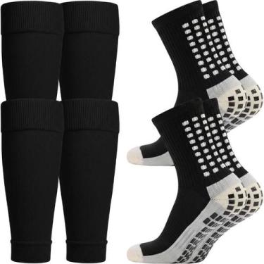 Imagem de Kit 2 Meias Antiderrapante Performance 2 Canelitos Meião Futebol Espor