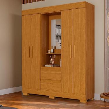 Imagem de Guarda Roupa Casal Portugal 4 Portas 2 Gavetas MDP com Espelho Cinamomo-Bege Médio Linhamobília