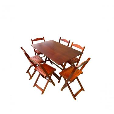 Imagem de Conjunto De Mesa Dobrável 120x70cm Com 6 Cadeiras Mel Bar Restaurante Lanchonete