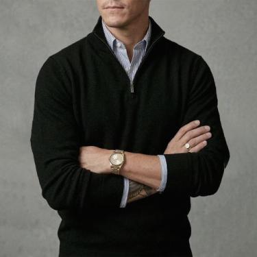 Imagem de Blusa Suéter Meio Zíper com Gola Alta Masculino Manga Longa Inverno Ou