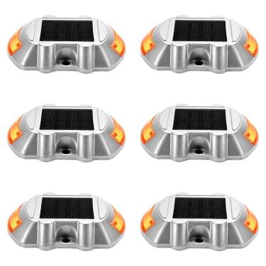 Imagem de Tacha Solar Kit 6 Uni Sinalizacao Viaria Rodovia Olho de Gato Estrada Avenida Transito Obra Iluminacao Seguranca