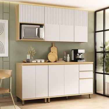 Imagem de Cozinha Compacta 100% Mdf 5 Pçs Aura Luciane Móveis Carvalho Uv-cinza Cris Pet-cinza Cr...