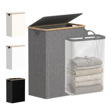 Imagem de efluky Cesto de roupa suja fino com tampa, cesto de roupa estreito com bolsa removível,...