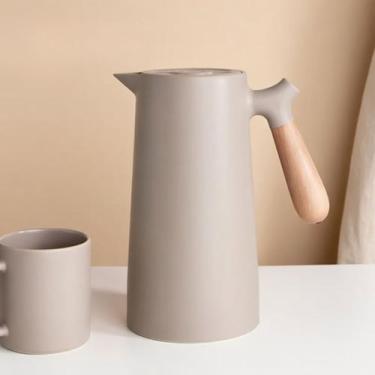 Imagem de Garrafa Térmica Wood Nórdica 1L Cabo Madeira Para Café Chá Água Design