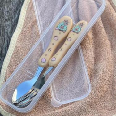 Imagem de Kit 3 Unidades Jogo Talher Estojo Garfo Colher Inox Cabo Bichinhos Kit
